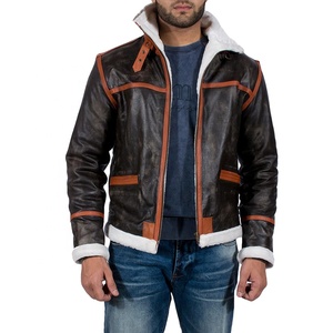 Veste en cuir véritable pour homme 2026, durable, doublée en sherpa, style bomber zippé, coupe classique, vêtement d'extérieur d'hiver personnalisable - Product Image 2