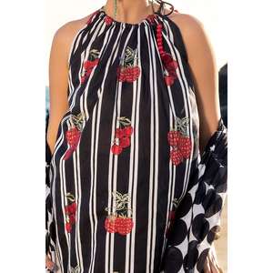 Ensemble de 3 pièces non cousues en tissu lawn pour femme, noir et blanc, qualité supérieure - Product Image 3