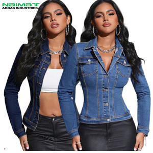 Chaqueta Vaquera Azul Clásica para Mujer, Corte Ajustado, Manga Larga, Prenda Exterior Elástica de Algodón, Estilo Casual y Moderno con Cristales - Product Image 5