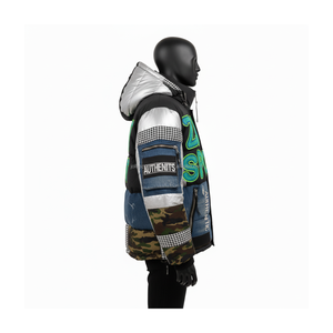 Veste matelassée élégante, tissu en nylon et polyester matelassé de qualité supérieure, veste matelassée à broderie d'appliques personnalisée à panneaux multicolores pour homme - Product Image 5