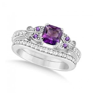 ชุดเจ้าสาวเพชรทรงเจ้าหญิง 14K ทองคำขาว ประดับอเมทิสต์และเพชร น้ำหนัก 1.55 กะรัต - Product Image 3