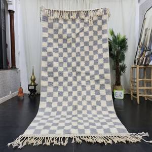 พรมเช็ดเท้าผ้าฝ้ายลายตารางสีขาวสีเทา100% พิมพ์ลายบล็อกด้วยมือสำหรับตกแต่งบ้านห้องนั่งเล่นดีไซน์แอบสแตรก - Product Image 2
