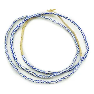 ลูกปัดแก้วลายเชฟรอนสีฟ้าและสีขาววินเทจลูกปัดการค้าชนเผ่ากานาแบบแอฟริกันสำหรับเครื่องประดับ DIY ลูกปัดคริสตัลโคมไฟ - Product Image 3