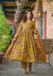 Beau costume indien Anarkali imprimé Mill avec imprimés de moulin complexes pour vêtements de fête et ethniques du fournisseur en gros - Product Image 3