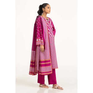 Traje de chifón holgado de 3 piezas con estampado dorado Magenta para mujer, conjunto casual formal de dos piezas con blazer para atuendos de primavera/verano - Product Image 4