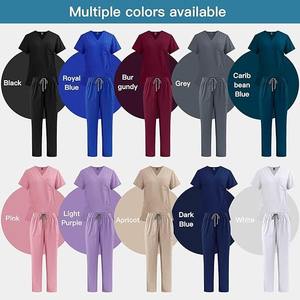 Top con cuello en V para mujer y pantalón con cordón, conjunto de uniforme médico con múltiples bolsillos hecho de Spandex - Product Image 6