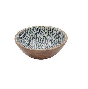 Handcrafted Mango Wood Salad Bowl with Tropical Leaf Floral Enamel Inner Lining Wholesale Customize Handmade Wooden Serving Bowl - Product Image 6