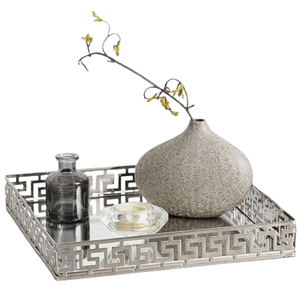 Bandeja de espejo redondo de Metal de lujo contemporáneo nórdico bandeja brillante de plata de Navidad para el hogar y la cocina bandeja de Navidad - Product Image 1