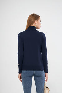 Suéter de Punto para Mujer de Nuevo Estilo a la Moda, con Manga Larga, Cuello Alto y Botones, para Uso Deportivo, Casual, de Oficina y Elegante, Oportunidad de Venta al por Mayor - Product Image 5