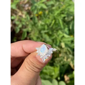 925 Silver Natural Moonstone Ring Handmade Dainty Jewelry with Pear Cut Gemstone Rhodium Plated Engagement Style - Product Image 4