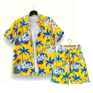 T-shirt d'été tropical pour hommes à la mode coupe courte confortable tissé accrocheur feuille impression couleurs unies vibrantes à la mode décontracté - Product Image 6