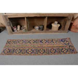 Alfombra de lana turca Vintage de 17x58 pies, área grande, rectángulo, estilo tradicional, negro, naranja, patrón de retazos, látex para uso en el pasillo - Product Image 4