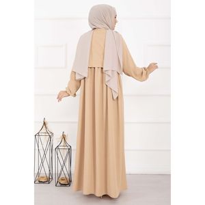 Vestido estilo bolero de silueta holgada en color latte con cintura imperio en tela crepé - Product Image 4