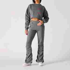 OEM High Quality Heavy 100% Cotton 2 Piece Crop <b>Top</b> Hoodie Woman Oversize Sweatpants and Women's Hoodies Set Sweatsuits - Product Image 6