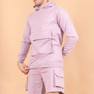 <b>Men's</b> Hooded Sweatshirt <b>Shorts</b> Set Solid Color Cotton Casual Wear Spring Season Full Sleeve Regular Fit With Multi Pockets - Product Image 1