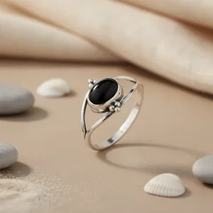 925 <b>Silver</b> <b>Black</b> Onyx Women's Geometric Bezel Setting <b>Ring</b> <b>with</b> Rhodium-Gift - Product Image 3