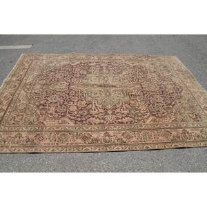 พรมตุรกีโบราณแบบตะวันออกขนาด6.4x9.6ฟุตสีเบจสีแดงงานเย็บปะวัสดุขนสัตว์ยางพาราสำหรับตกแต่งห้องนั่งเล่น - Product Image 3