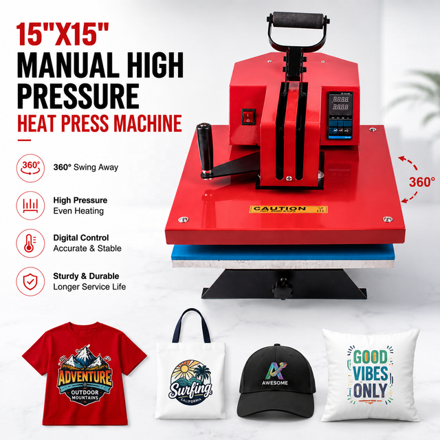 15x15 Inch Korean Swing Away Heat Press Machine High Pressure Sublimation Transfer Press for T-Shirts Bags Mouse Pads