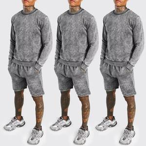 Camiseta de manga corta de gran tamaño para hombre, pantalones cortos, conjunto de dos piezas de punto de talla grande, lavado con ácido, con logotipo personalizado OEM - Product Image 6