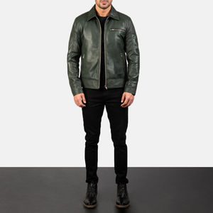 Premium Quality Genuine Cow Leather <b>Jacket</b> for <b>Men</b> <b>Slim</b> <b>Fit</b> with Stand Collar and Front Logo Moto & Biker Style - Product Image 6