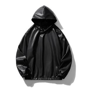 2025เสื้อสเวตเตอร์มีฮู้ดผู้ชาย, เสื้อแขนยาวมีฮู้ดหนัง PU มีฮู้ดเสื้อสวมหัวแนวสตรีทแฟชั่นลำลองกันน้ำ - Product Image 1