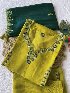 Kurti, Pantalón y Dupatta de Seda Romana Premium con Bordado de Lentejuelas, Fabricante y Proveedor de Surat a Precio Económico - Product Image 2