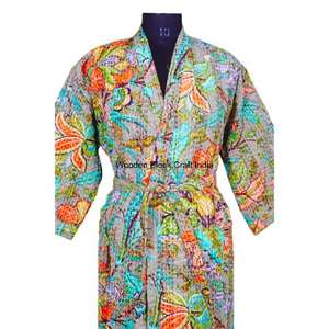 Vêtement de plage décontracté pour femmes en gros, veste Kantha à imprimé floral, kimono japonais, long manteau bohème, multicolore, printemps - Product Image 3