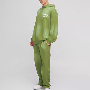 Custom High Quality Cotton Tracksuit Men <b>Hoodie</b> and Jogger Set Oversized Pullover Hoodies Sweatpants Washed 2 Piece Set for Men - Product Image 5