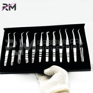 Pince à épiler d'extension de cils de qualité supérieure produit pointe argentée et poignée sable d'eau 12 pince à épiler grand Kit ensemble de points différents - Product Image 2