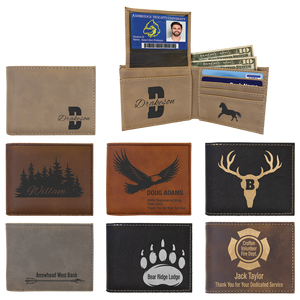 Ví da PU khắc laser, gấp đôi, có ngăn đựng thẻ, cá nhân hóa, khắc laser tùy chỉnh dành cho nam - Product Image 1