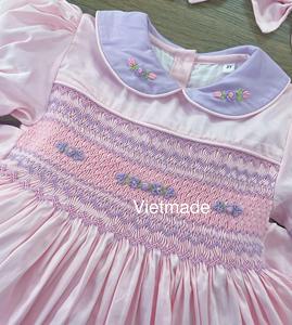 Nouveau Noël En Gros Smocké Vêtements À La Main Coton Soie Bébé Rose Pour Les Vacances Pour Bébé Filles Enfants Vêtements - Product Image 5