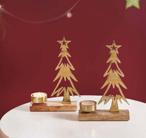 High Quality Metal Gold Christmas Tree Wooden Base <b>Tea</b> <b>Light</b> Holder For Home Decoration in Best Price - Product Image 2