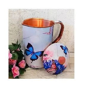 新型搪瓷成品蝴蝶设计纯铜水罐，用于家用和厨房新型铜壶饮用