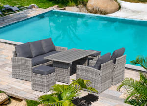 Patio Furniture Set-Outdoor Wicker Sofa Set 4-7 Person Sitting Group Conversation Sofa with <b>Cushions</b>, Tea Table, Ottoman - Product Image 6