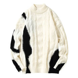 Vêtements décontractés de haute qualité pull de couleur unie pour hommes à manches longues décontracté blanc col rond hiver respirant hommes chandails - Product Image 1