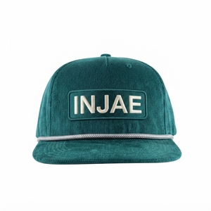 <b>Corduroy</b> Snapback Cap with Embroidered Front Panel Custom Logo Unisex Adjustable Casual Style Green <b>Hat</b> - Product Image 1