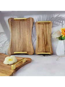 Plateau en bois massif multifonctionnel pour la présentation des aliments, utilisation sur la table à manger |   Assiette de cuisine rustique en bois fait main - Product Image 2