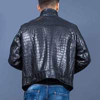Herren Schlangenhaut-Lederjacke für den Winter Hochwertig mit Anpassbarem Logo Vorderer Stehkragen Vintage-Stil Winddicht Atmungsaktiv Umweltfreundlich
