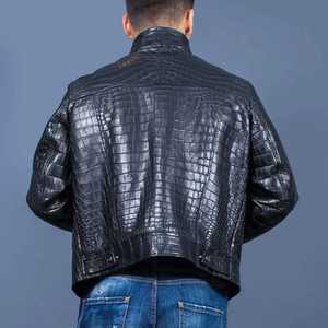 แจ็กเก็ตหนังงูสีน้ำเงินเข้มของผู้ชายมีโลโก้ด้านหน้าสไตล์วินเทจกันลมระบายอากาศเป็นมิตรกับสิ่งแวดล้อม - Product Image 6