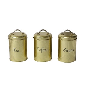 Gold Plated Metal Canister Round Shape Handmade Designer Set Of Three Classic Stylish Wholesale Luxury New Metal Canister - Product Image 1