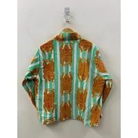 Lässige Sommerjacke mit Tigerstreifen-Blockdruck in Minz-Safran, 100% Baumwolle, XS, Hochwertig, Wendbar, Stehkragen, Handgefertigt