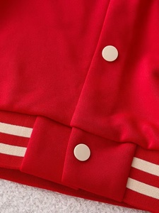Premium Wool Leather Red Varsity <b>Jacket</b> With White Plane Embroidery <b>Fleece</b> <b>Lined</b> Turn-down Collar Regular Fit Unisex Casual - Product Image 5