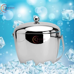 ถังน้ำแข็งสแตนเลสผนังสองชั้นหรูหราดีไซน์เรียบง่ายสีเงินเงาวาวอุปกรณ์เสริมสำหรับบาร์พร้อมโลโก้ที่กำหนดเอง - Product Image 4