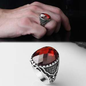 Azuris <b>Turkey</b> 925 Sterling Silver Men's <b>Ring</b> Ottoman Style Natural Black Stone Model VALKH1446 - Product Image 2