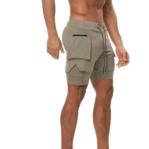 Short d'athlétisme Double couche en Polyester et Nylon pour homme, imprimé noir, séchage rapide, respirant - Product Image 5