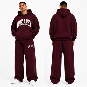 Ensemble de survêtement pour homme, comprenant un sweat à capuche bordeaux classique et un pantalon de survêtement à jambes larges, en coton premium épais, antibactérien, à séchage rapide et respirant - Product Image 5