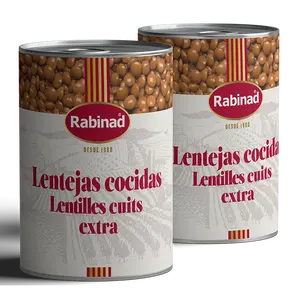 Lentilhas enlatadas de melhor qualidade feitas na Espanha, lentilhas gelatinosas enlatadas para supermercado, lentilhas vermelhas cozidas, fácil de abrir, 1kg