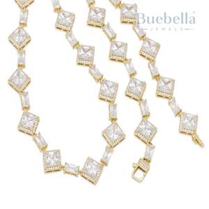 Hombres 925 Plata 14K Chapado en Oro 14mm Moissanite Diamante Lustrado Cadena de Tenis Venta Caliente Corte Princesa Collar Corte Princesa - Product Image 1