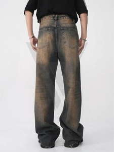 Jean taille haute tissu denim foncé délavé à l'acide coupe droite ample personnalisé Hip Hop Baggy pantalon à jambes larges décontracté à la mode - Product Image 5