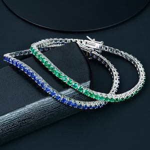 Wholesale High Quality Lab Grown Zambia Emerald Sapphire <b>Gemstone</b> Iced Out 925 Sterling Silver Tennis <b>Bracelet</b> Women Jewelry - Product Image 3